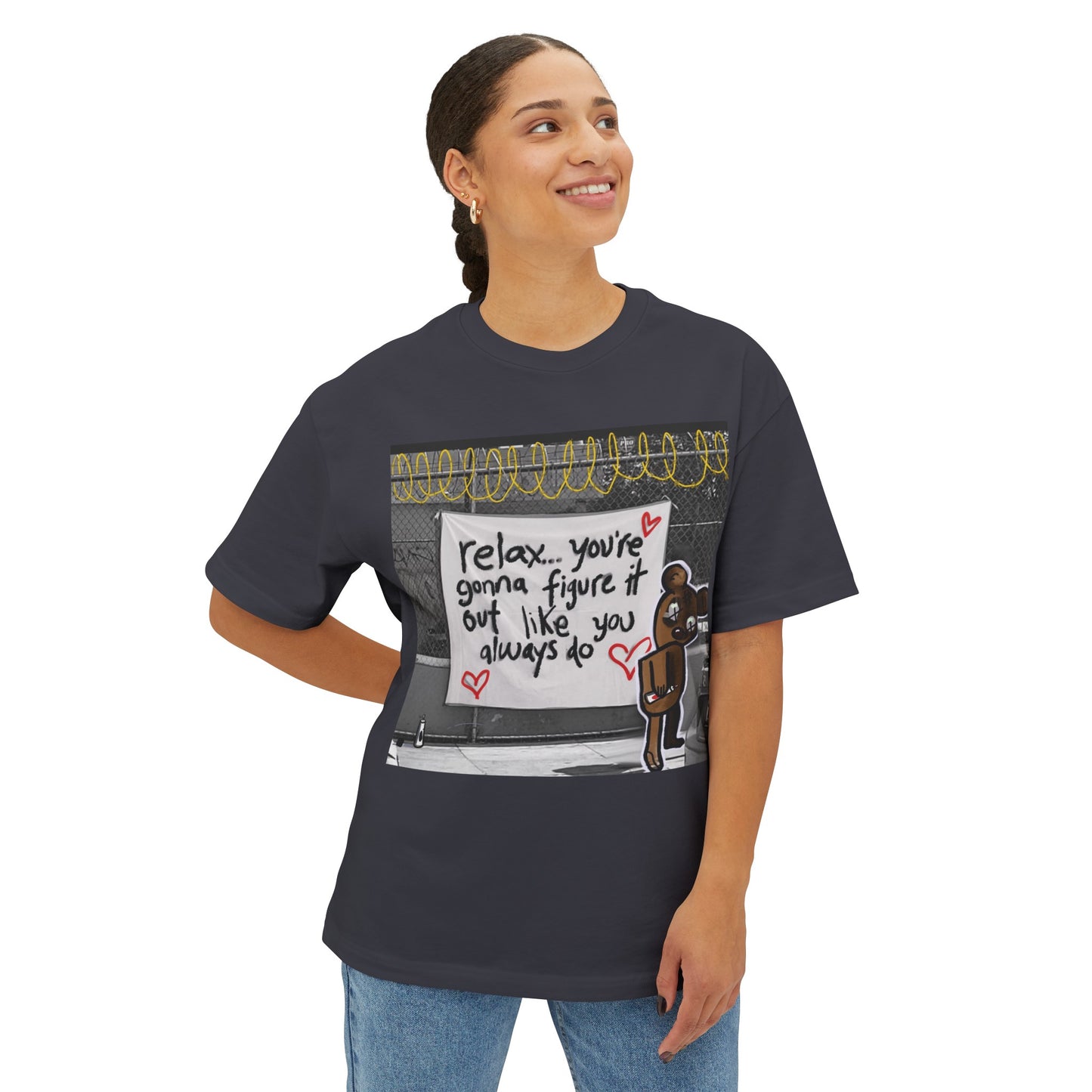 Relax Teddy Motivational Oversized Boxy Tee