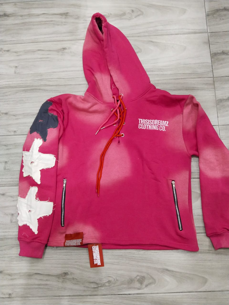 Be Great | Pink Summer Sunset Cropped Acid Wash Pullover Hoodie