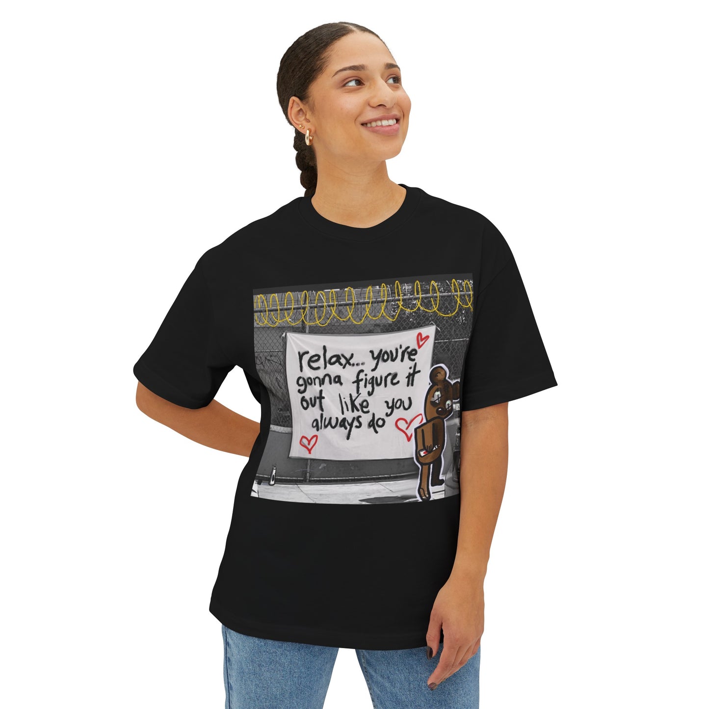 Relax Teddy Motivational Oversized Boxy Tee
