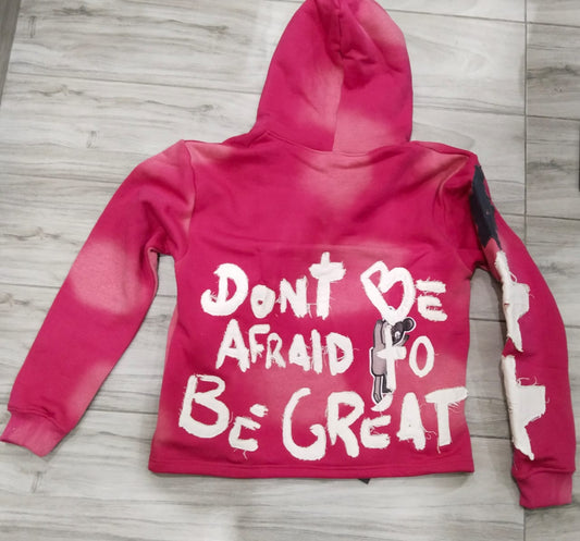 Be Great | Pink Summer Sunset Cropped Acid Wash Pullover Hoodie